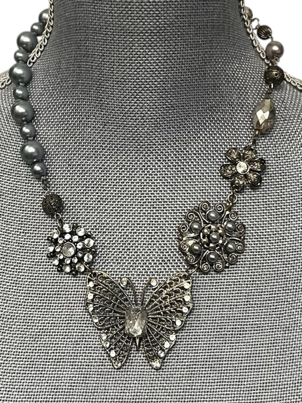 White House Black Market Silver-Tone Butterfly Necklace with Gray Accents